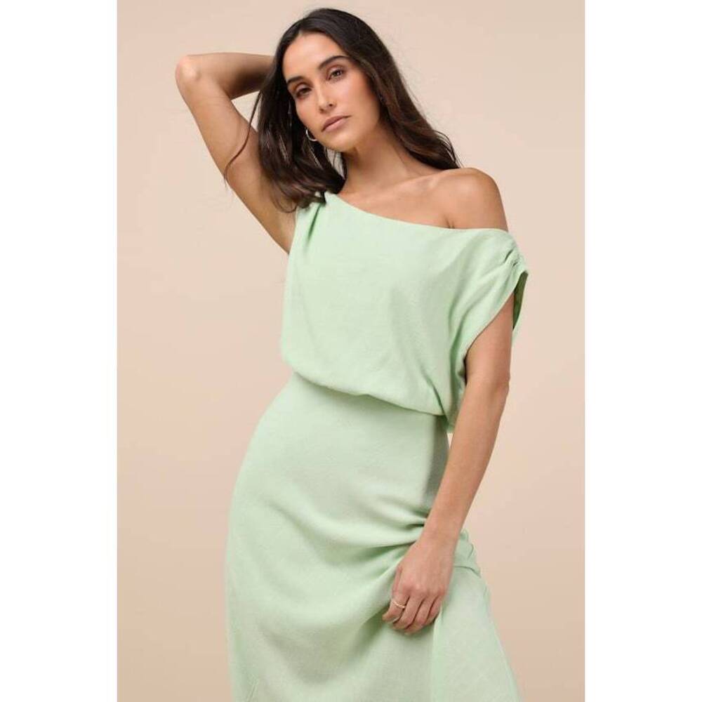 Lulus Casual Enchantment Mint Green Linen Off-the-shoulder Midi Dress - Size XL - Picture 1 of 1